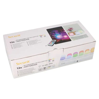Papstar Securit® 12 LED-Teelichter inkl. Ladestation Ø 4 cm · 5 cm "Amsterdam" Leuchtdauer 12-40h