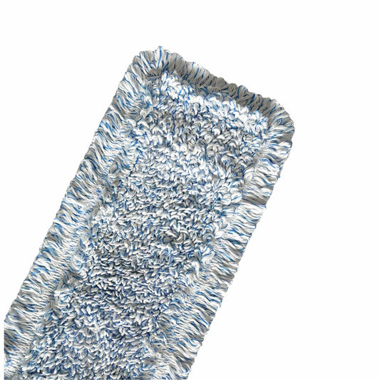 Der Arcora International GmbH Arcora medical blue 50 cm nan Wischmoppkopf hat eine rechteckige graue und medizinisch blaue, strukturierte Mikrofaseroberfläche für den medizinischen Gebrauch, die auf einem weißen Hintergrund abgebildet ist.