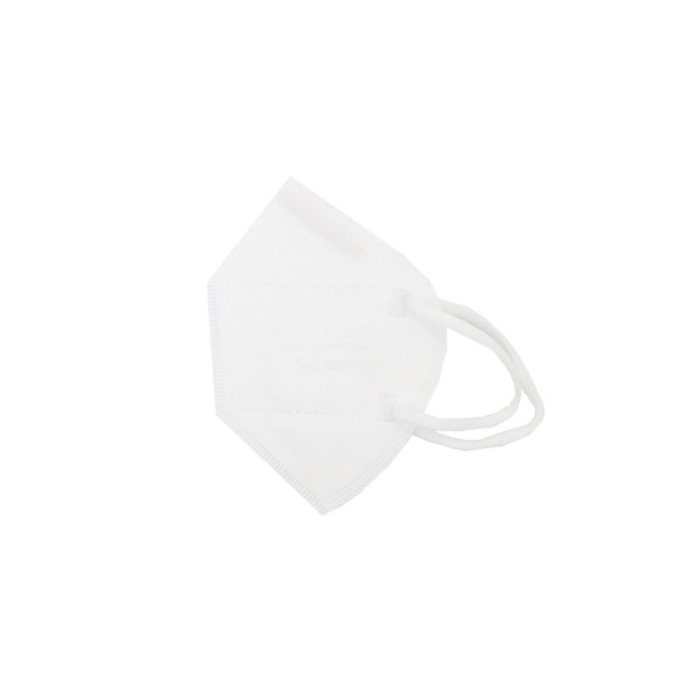 Die Altruan MOONLEX FFP2 Maske, 5-lagig, CE2890, liegt gefaltet mit zwei elastischen Ohrschlaufen auf weißem Untergrund und zeigt ihre konturierte Form sowie das Zertifizierungsmerkmal; jede Maske ist einzeln foliert.