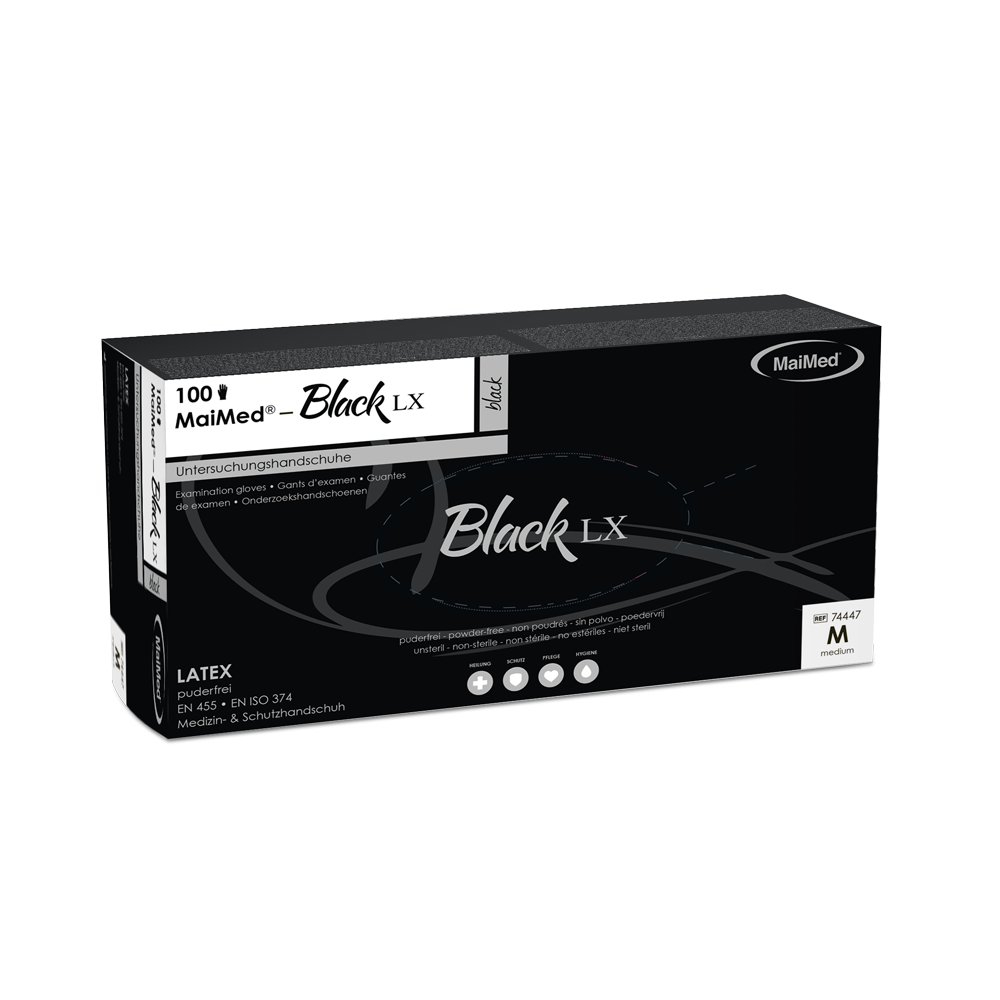MaiMed-Black LX PF Einmal-Latex-Untersuchungshandschuhe, puderfrei, 100 St./Box