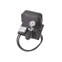 The Med Comfort Upper Arm Aneroid Blood Pressure Monitor with a 2-tube system from AMPri Handelsgesellschaft mbH is a black, manual blood pressure monitor that includes a cuff, an aneroid gauge, an inflation bulb, and a black carrying case. The 2-tube system ensures accurate readings in mmHg, making it ideal for precise manual blood pressure measurements.
