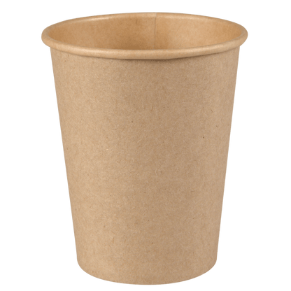 The Abena Re-Seller GmbH coffee cup, a simple brown disposable paper cup with a wide rim and tapered bottom, stands upright against a white background.