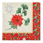 A decorative and environmentally friendly napkin from PAPSTAR GmbH with a red Christmas star with green leaves and a silver star, complemented by a red border with enchanting Christmas motifs of poinsettias and holly leaves. This "winter" design is available in packs of 50, with each napkin measuring 40 x 40 cm and made in 3-ply quarter-fold.