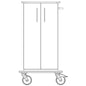 Black and white line drawing of a Novocal care and work cart chassis, package (1 piece), with two doors, handles, flat top and bottom, and large detailed full plastic platform wheels.