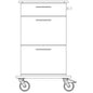 A line drawing of the Novocal care and work cart shows a device with three drawers, a handle on the right side, and two large wheels, ideal for transporting or storing items in care facilities.