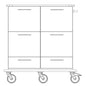 Line drawing of the Novocal care and work cart: a rectangular cart with six drawers (2 columns x 3 rows), four wheels, and a handle on the right side for easy movement. Brand: Novocal.