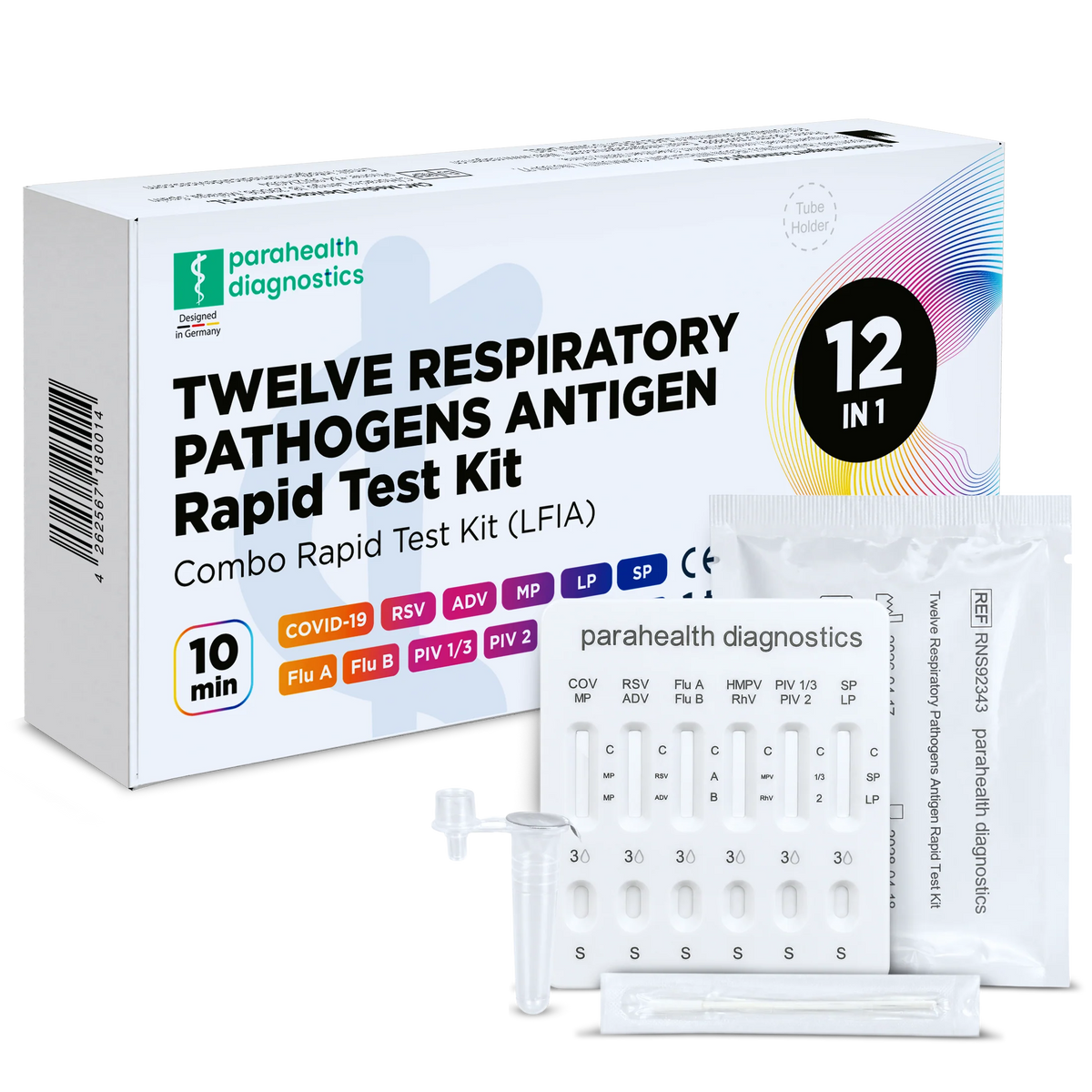12in1 Schnelltest-Set zum Nachweis von Antigenen (COVID-19, Influenza A/B, Streptokokken, Legionellen und weitere) | Packung (1 Test)