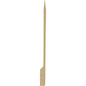 A 15 cm bamboo skewer from Abena Re-Seller GmbH with a pointed and flat side, standing against a white background - pack of 100 pieces, ideal as eco-friendly BBQ skewers.