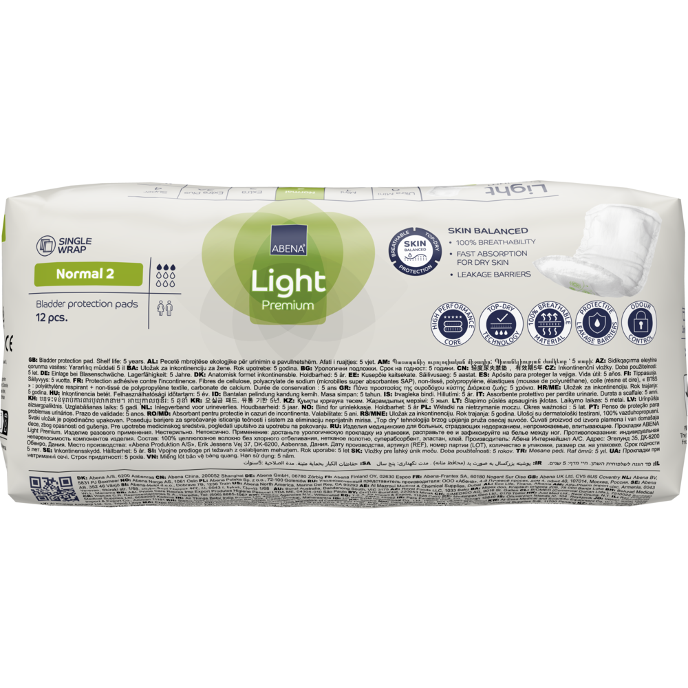 Eine Packung ABENA Light Normal 2, Premium von Abena Re-Seller GmbH enthält 12 Paar diskrete Tampons in einer weißen Packung mit grünen Akzenten und Produktinformation auf der Vorderseite.