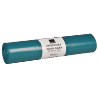 One roll of Abena Re-Seller GmbH trash bags, 120 L, 700x1100 mm, 34 my LDPE, blue (25 bags) with a white, bilingual label. Ideal, versatile trash bags for waste disposal.