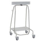 The Novocal "Genius" stainless steel waste bin features a metal tube frame, four swivel casters, a rectangular base plate, and an upper metal bar for a durable design and hygienic waste disposal. Brand: Novocal.