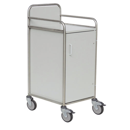 Der Novocal Stationswagen Rahmen aus Edelstahl besitzt rundum verschweißte Rohrverbindungen und ist ideal für den flexiblen Einsatz und die Aufbewahrung in Krankenhäusern geeignet.