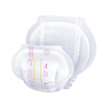 Two Seni San Plus Extra incontinence pads from TZMO Deutschland GmbH – one with pink instructions, one without – lie on top of each other on a white background. Ideal for nursing or bladder weakness, they offer reliable leak protection. The package contains 30 pieces.