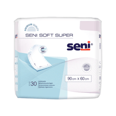 One package Seni The Soft Super bed protectors (90x60 cm) from TZMO Deutschland GmbH feature the brand logo, the product name, and an image of the protector. Each package contains 25 pieces, highlighting their premium quality and comfort.