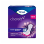 The image shows a package of TENA Discreet Normal Night incontinence pads, ideal for protection against bladder weakness. The packaging features a purple design that highlights the absorbency of “Normal Night” with “3x protection” and a wider back panel. It contains 20 pads and clearly displays “NEW” in the upper right corner beneath the TENA brand—Essity Germany GmbH.