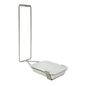 The Novocal drip tray suitable for automatic dispensers DMS5-AO and DMS10-AO (1 piece) from Novocal is a rectangular white tray supported by a sturdy metal frame and has a high upright handle on one side.