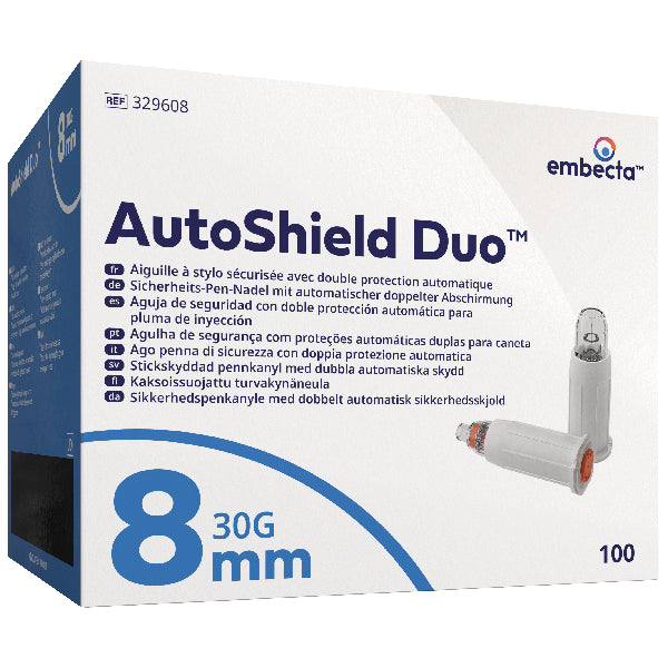 Embecta AutoShield Duo Sicherheits-Pen-Nadeln, 100 Stück - 30 G - 8 mm