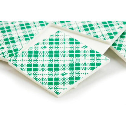Close-up of several 3M Germany GmbH Scotch-FIX™ Double-Sided Indoor Mounting Squares 4496-ST16-P (25 mm x 25 mm, 16 pieces), with a green-white checkered top layer - ideal for indoor mounting with strong adhesion.