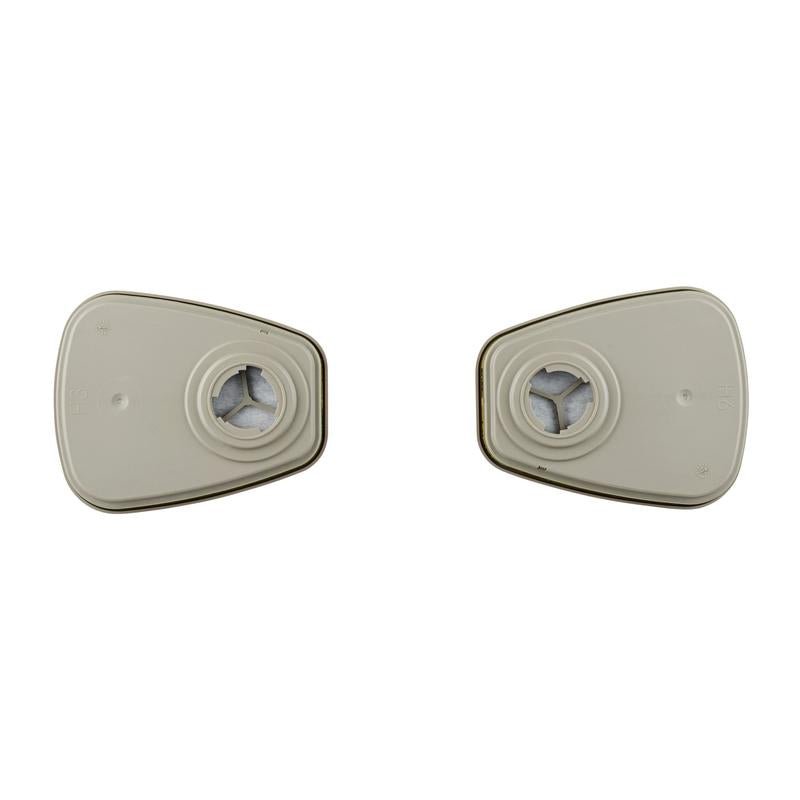 Two identical 3M™ Filter Cartridge 6059 ABEK1 Combination Filter Cartridges (1 Pair/Pack, 3M Deutschland GmbH) with central circular openings are depicted side by side on a white background, suitable for respirators.