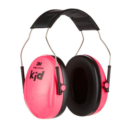 The 3M™ PELTOR™ earmuff for children from 3M Deutschland GmbH is a pink earmuff for children with black padded ear cushions and an adjustable headband, providing effective hearing protection.