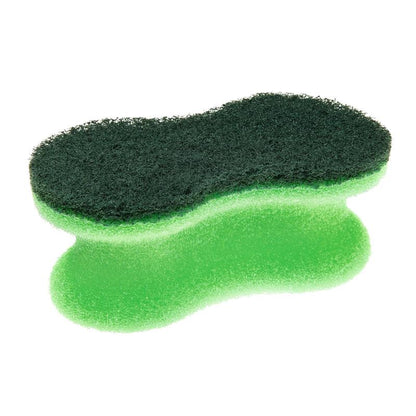 A close-up of the Scotch-Brite® Classic Cleaning Sponge from 3M Deutschland GmbH with a green sponge and a dark green scouring sponge, isolated on a white background.