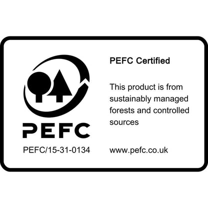 Ein rechteckiges PEFC-Label mit Logo, Code SGSCH-PEFC-COC-110078, Website und Text bescheinigt, dass diese 3M Deutschland GmbH Post-it® Notes (groß, gelb, liniert) zu 100% aus PEFC-Quellen stammen - ideal für umweltfreundliche Notizzettel.