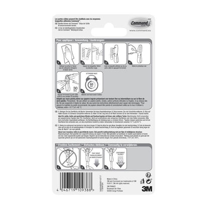 The Command™ Cable Holders, 17304-FR packaging from 3M Deutschland GmbH contains instructions in French, German, and Dutch for attaching and removing adhesive hooks with illustrations for cable organization and product details at the bottom.