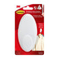 Der 3M Command™ Kleider-Haken, 17019-FGN von 3M Deutschland GmbH hält bis zu 3,4 kg, lässt sich ohne Bohren befestigen und kommt in einer rot-weißen Packung mit deutsch-französischem Text und dem Bild eines Mantels auf dem Kunststoffhaken.