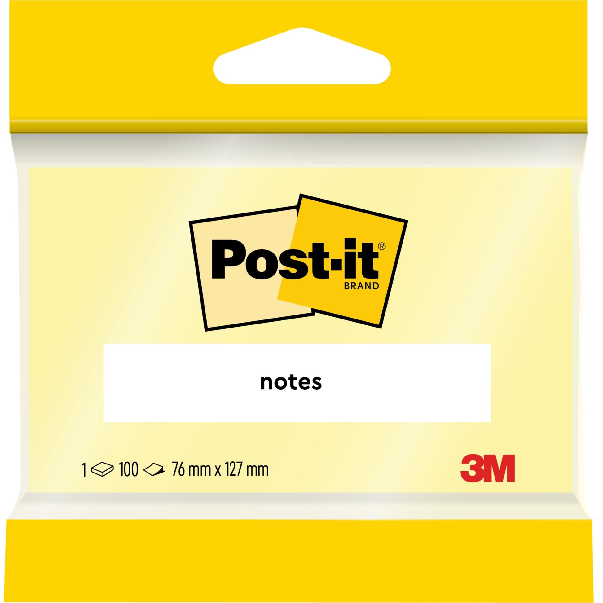 Eine Packung 3M Post-it® Haftnotizen in gelb, 76 mm x 127 mm, 100 Blatt pro Block, ein Block pro Packung - ideales Büromaterial mit klassischem Design und 100% PEFC-zertifiziert (SGSCH-PEFC-COC-110078).