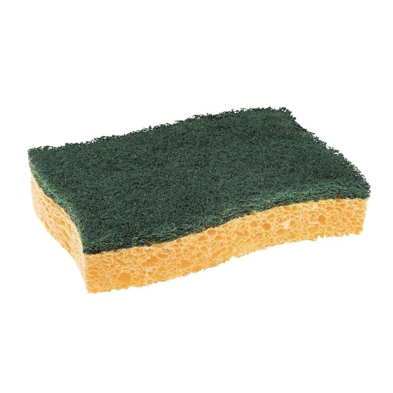 The Scotch-Brite® Classic Cleaning Sponge from 3M Deutschland GmbH is a yellow rectangular sponge with a green scouring sponge, depicted isolated on a white background.