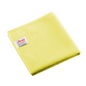 Folded yellow Vileda Professional r-MicroTuff Swift microfiber cloth with a sewn-in white label.