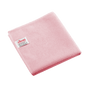 Folded red Vileda Professional r-MicroTuff Swift microfiber cloth with a sewn-in white label.